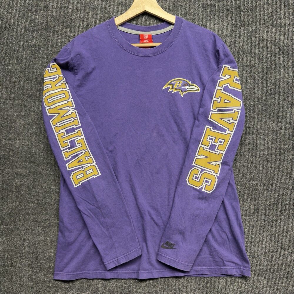 Nike Baltimore Ravens Spellout Sleeve Purple Long Sleeve T-Shirt Size XL Y2K NFL
